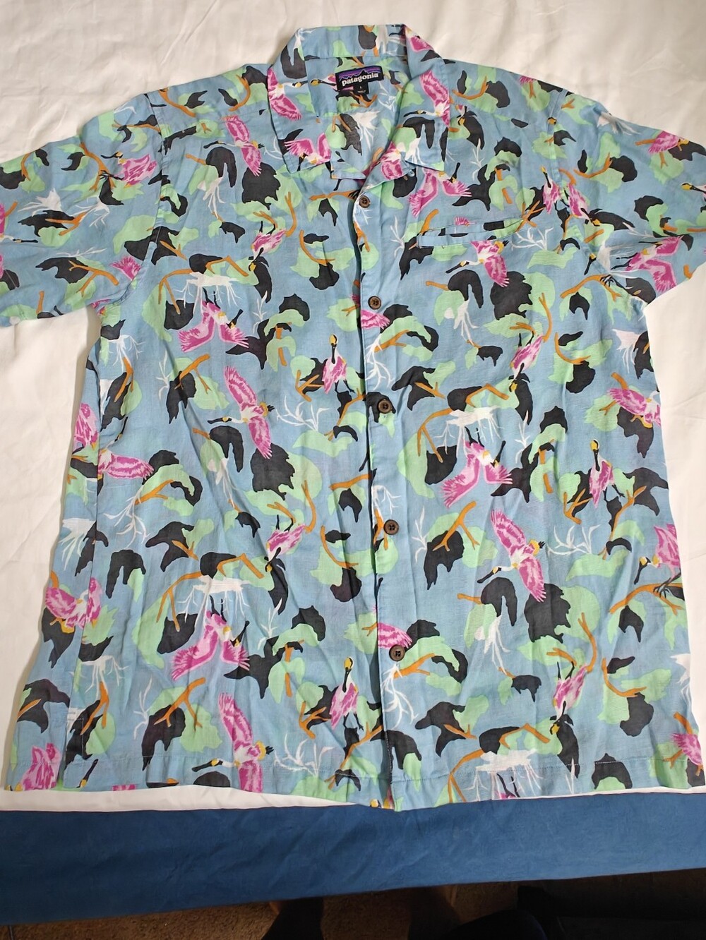Patagonia Light Blue Tropical Bird Print